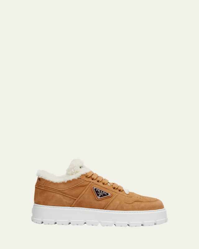 Suede Shearling Platform Sneakers